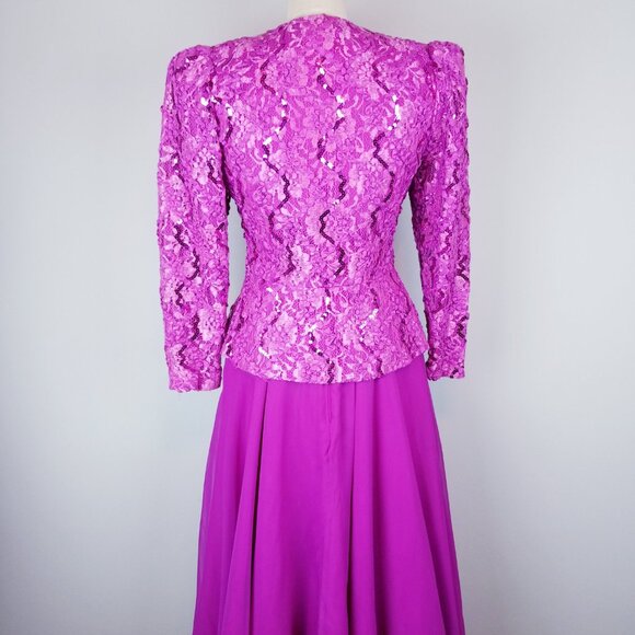 Vintage 1980's Fuchsia Sequin Ruffled Blouse & Skirt Set by Nancy Bracoloni - Picture 6 of 15